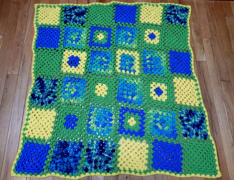 tv blanket small vintage afghan vibrant colors warm hand crochet throw lap blanket home decor unused