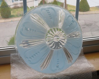 Vintage Glass Ceiling Light, Art Deco blue frosted & clear glass, ceiling light fixture, 3 holes glass shade, vintage lighting