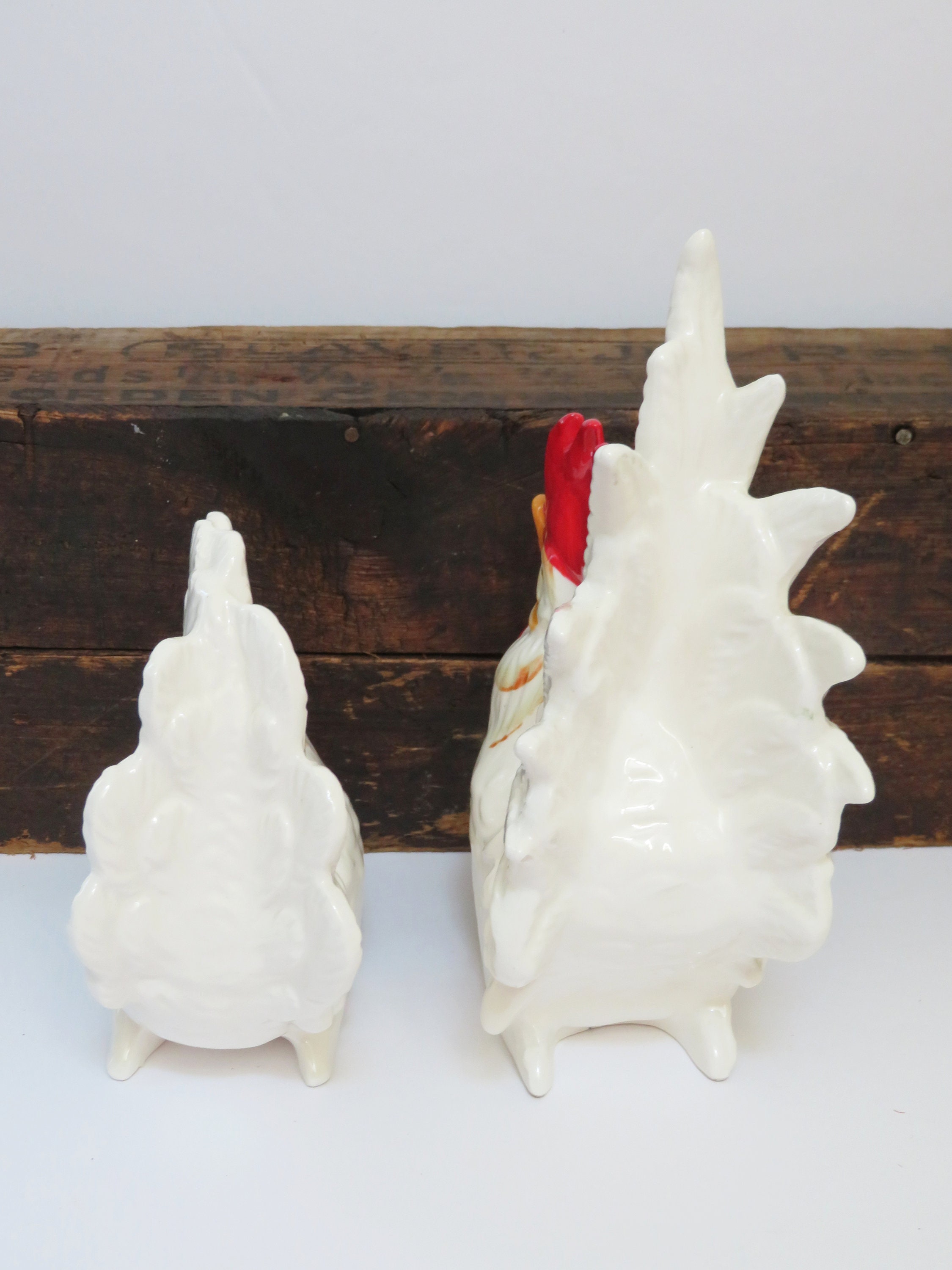 Ceramic white rooster and hen set vintage kitchen decor Etsy