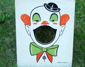 vintage bean bag toss game, corn hole game, outdoor game, party game, family game, clown face
