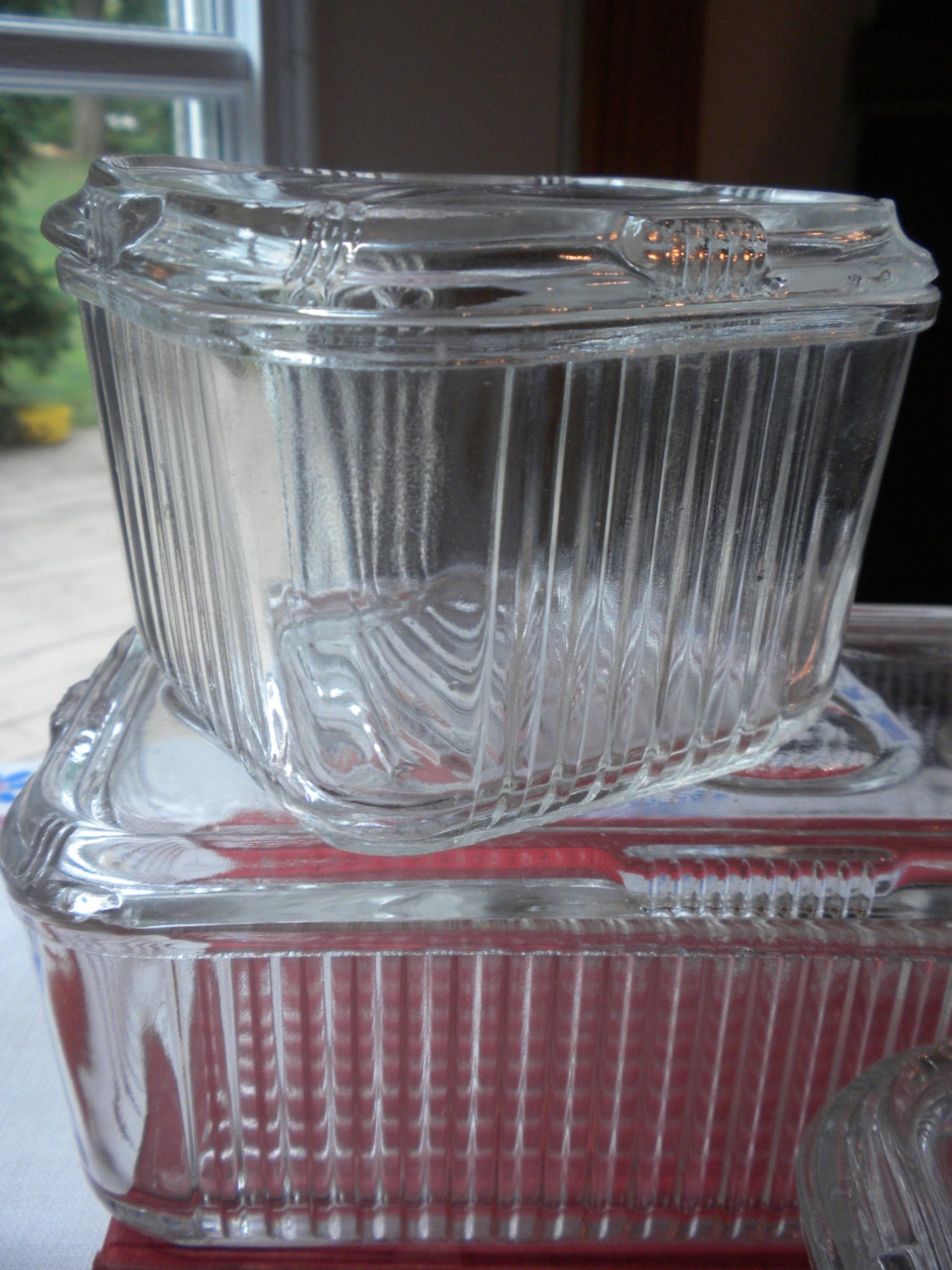 Vintage Refrigerator Dish Set of 3 clear ribbed glass food Etsy