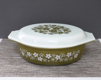 Vintage Pyrex Spring Blossom 2.1/2 QT oval casserole dish with lid, near mint, casserole dishes, cookware, Crazy Daisy 045, kitchen & dining