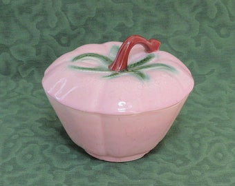 Pink candy container with lid, strawberry, Valley Vista Pottery CA 1950s, lidded candy dish, home decor, art pottery, kitchen storage decor