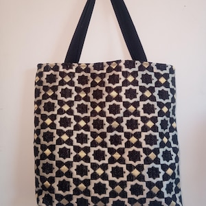 Handgemachte schwarze geometrische Einkaufstasche | Marokkanisch gemusterte Geldbörse | Großer quadratischer Shopper | Handtasche