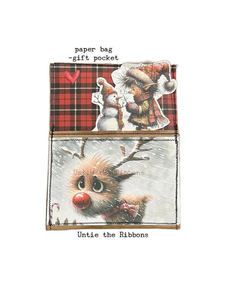 Paper Bag Gift Pocket/journal Pocket, Large Rudolph Etsy