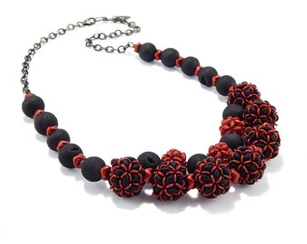 Dazzle Necklace, Beaded Necklace, Red and Black Necklace, Statement Necklace