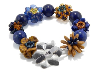 Joy Bracelet, Blue and Yellow Bracelet, Floral Bracelet, Beaded Bracelet