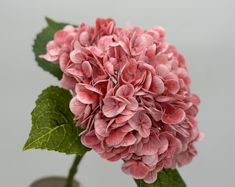 Real Touch Blush Pink Konstgjord Hortensia: Konstblommig med stjälk