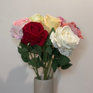 Artificial Rose, Velvet Touch Faux Rose Heads with Stem for Home Decor, Weddings and DIY Floral arrangements.