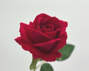1/3/5/10 Konstgjord ros, röd sammetsberöring, konstgjorda roshuvuden med stjälk