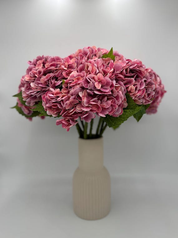 Real Touch Fuchsia Pink Artificial Hydrangea: Faux Floral With Stem