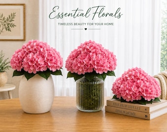 Artificial Hydrangea Bunch Pink 5 Stem Faux Floral Arrangement