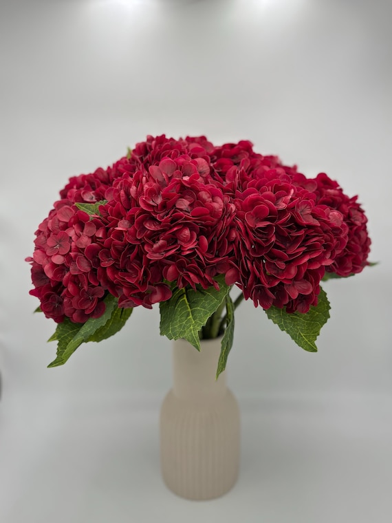 Real Touch Deep Red Artificial Hydrangea: Faux Floral With Stem