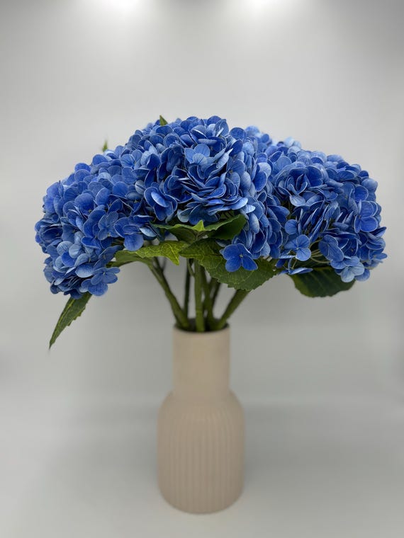 Real Touch Ocean Blue Artificial Hydrangea: Faux Floral With Stem