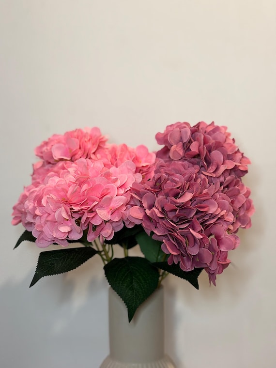 Pink Artificial Hydrangea Bunch - Artificial Faux Flowers for Home Decor, Wedding Arrangements and Floral Centrepieces. Hot Pink/Blush Pink.
