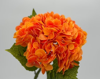 Real Touch Orange Konstgjord Hortensia: Konstgjord Blomma med Stjälk