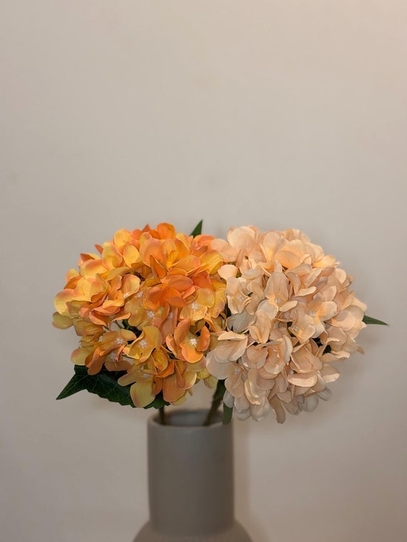 Burnt Orange Faux Hydrangea Stem: Silk Wedding Floral Arrangement