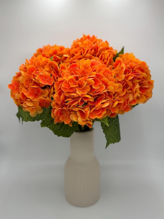 Real Touch Orange Artificial Hydrangea: Faux Floral With Stem
