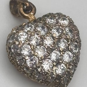 90s 925 Gold Plated CZ Heart Pendant Sterling Silver White Clear Cubic Zirconia Signed Thai DBJ