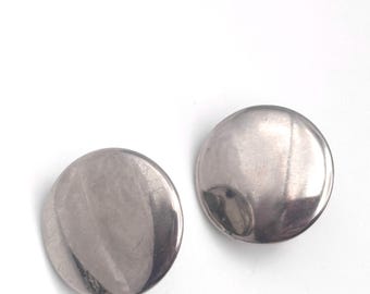 Vintage 60s Mini Mirror Clip On Earrings Silver Tone Reflective Round Circlee