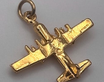 Vintage 70s Boeing B-29 Superfortress Charm Pendant Yellow Gold Tone Aircraft