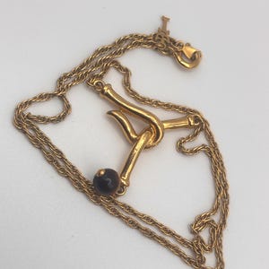 Vintage 60s Trifari Tiger Eye Bead Hook Necklace 15.5 15 1/2 Inches Yellow Gold Tone Y-Shape immagine 6