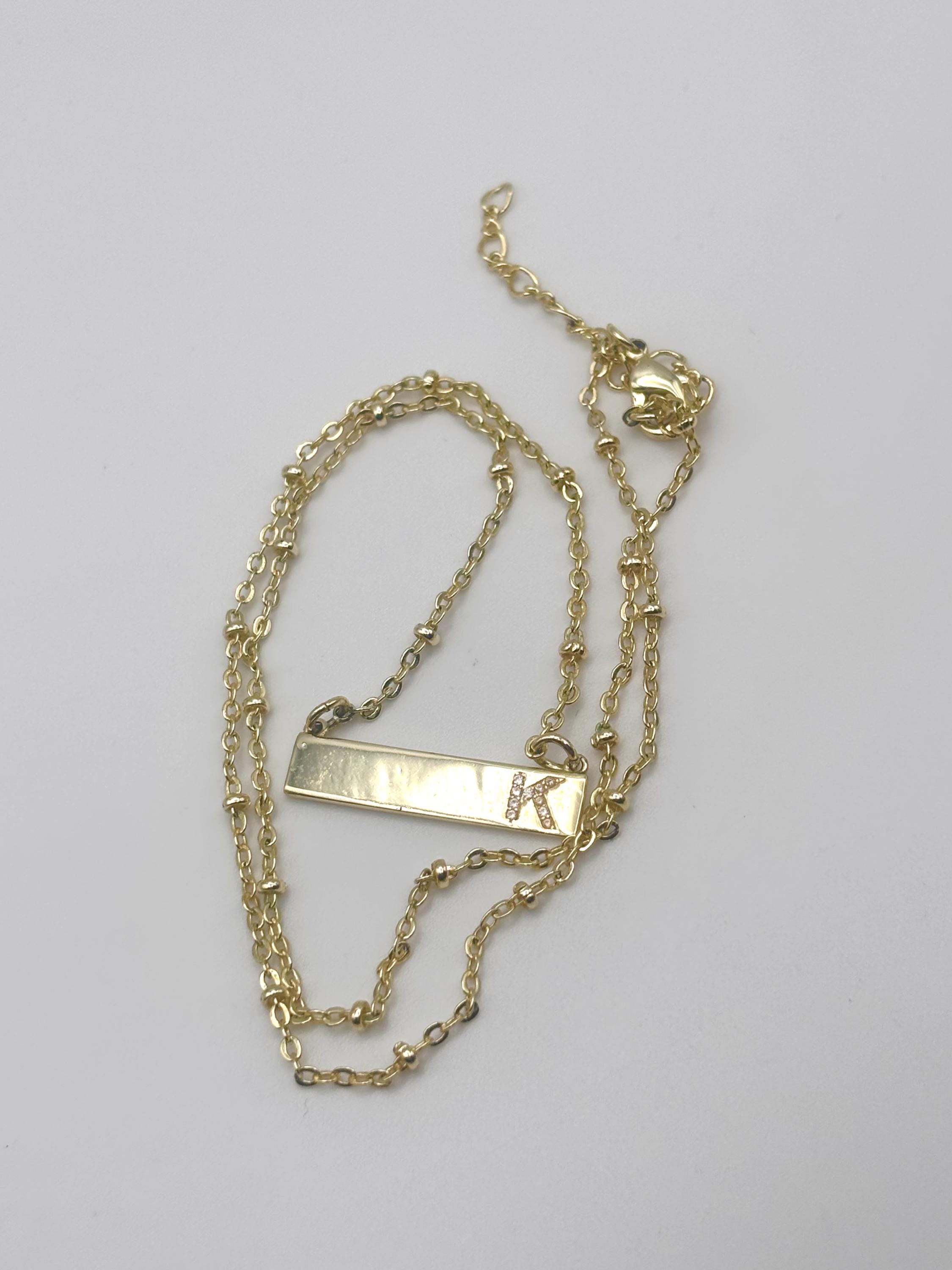 90s Letter K Brass and Rhinestone Bar Necklace 19.25 19 1/4 Inches ...