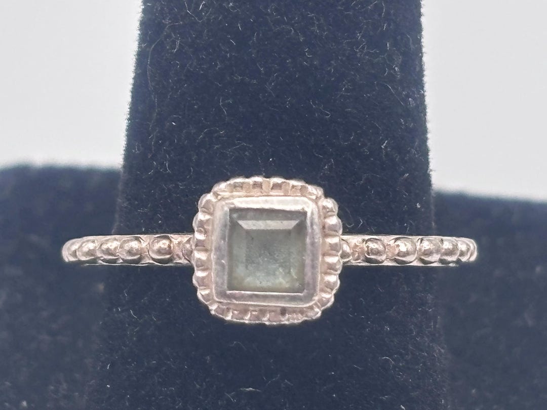 925 Rj6 Vintage 80s 925 Topaz Beaded Ring Size 6.5 6 1/2 Sterling Silver Pale ...