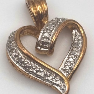 2000s Gold Plated Diamond Heart Pendant Rhodium Plated Two Diamond Chips Signed PAJ BB China