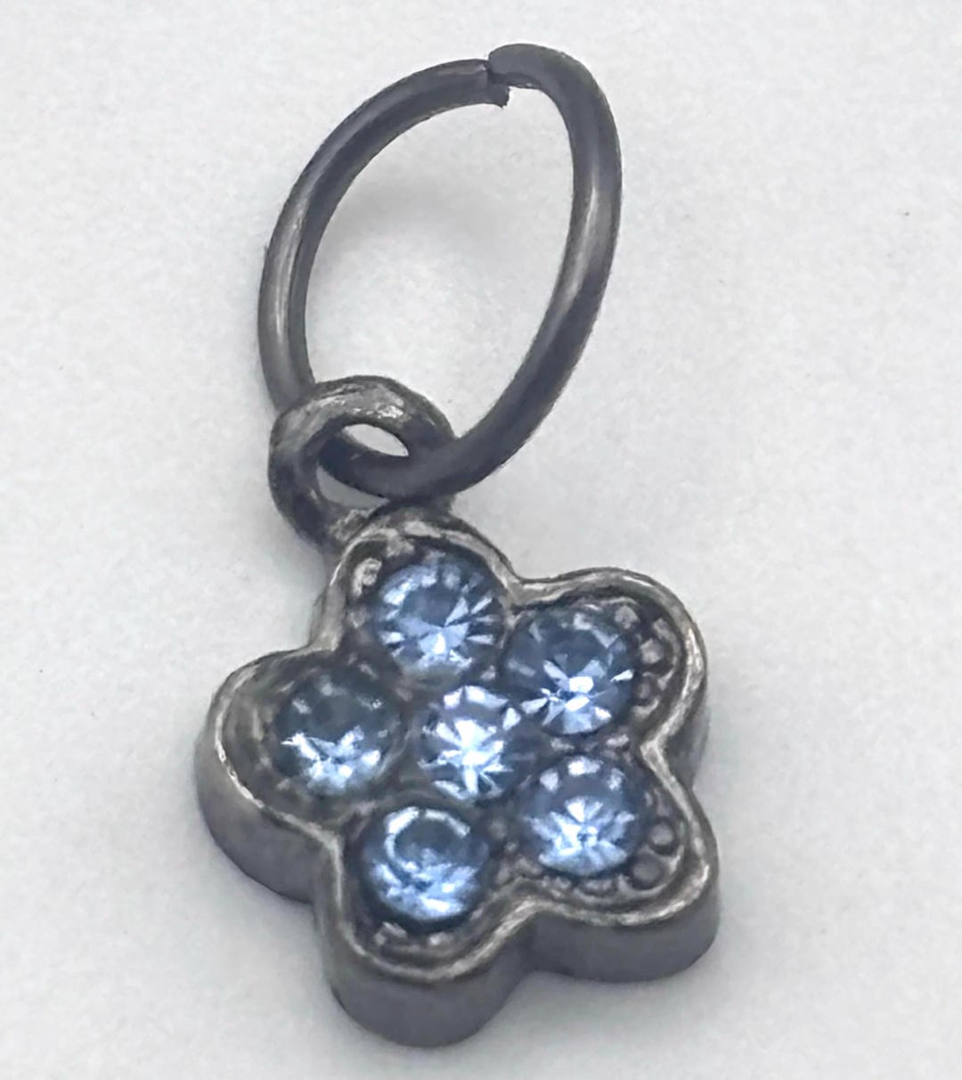 2000s Mini Rhinestone Flower Charm Pendant Silver Tone Five Blue ...