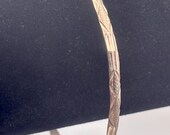 Vintage 70s Diamonds Aligned Bangle 8.25 8 1/4 Inches Yellow Gold Tone Rosy Undertone Thin Stacking Line Embossing