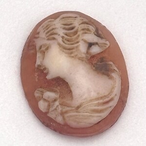 Vintage 30s Unset Mini Shell Cameo Cabochon Victorian Revival Orange Off Short Hair Flower Finding Jewelry Making Art Deco
