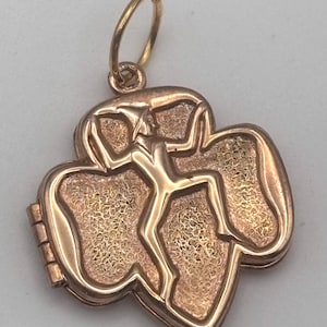 Vintage 40s Girl Scouts Brownie Picture Locket Pendant Rose Gold Tone Dancing Pixie