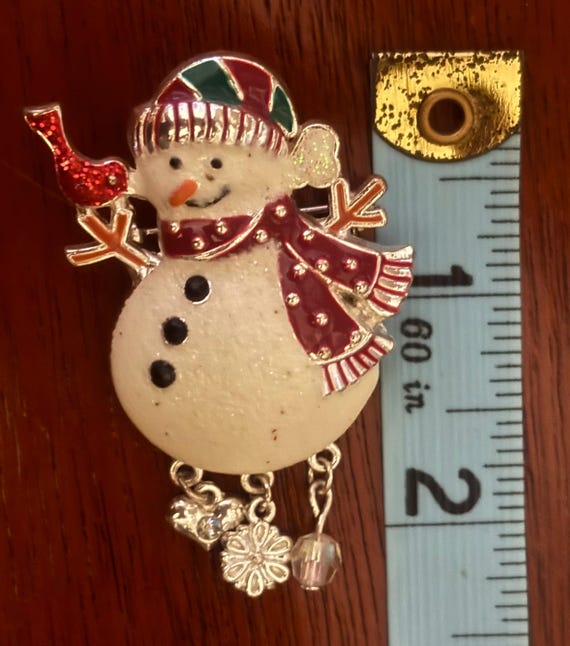 Vintage 80s Snowman Charm Brooch Silver Tone Mult… - image 2