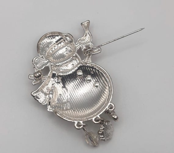 Vintage 80s Snowman Charm Brooch Silver Tone Mult… - image 4