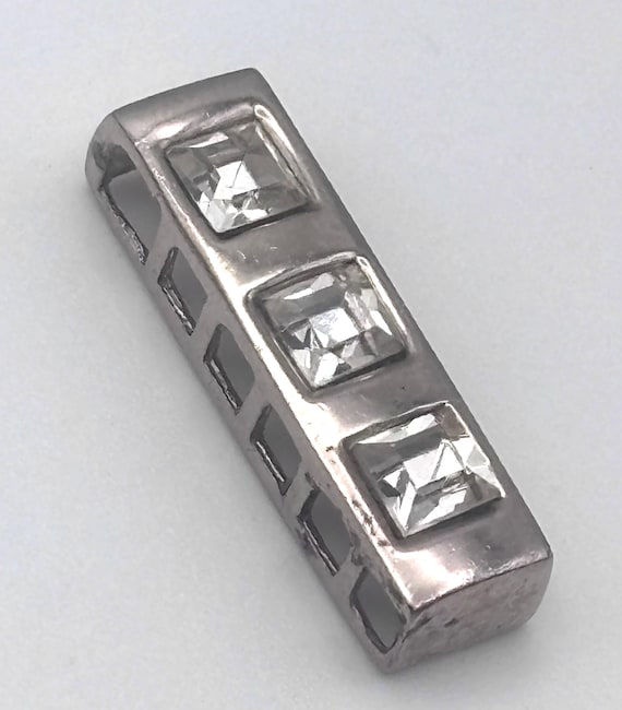 2000s Rhinestone Rectangle Pendant Silver Tone Pr… - image 1