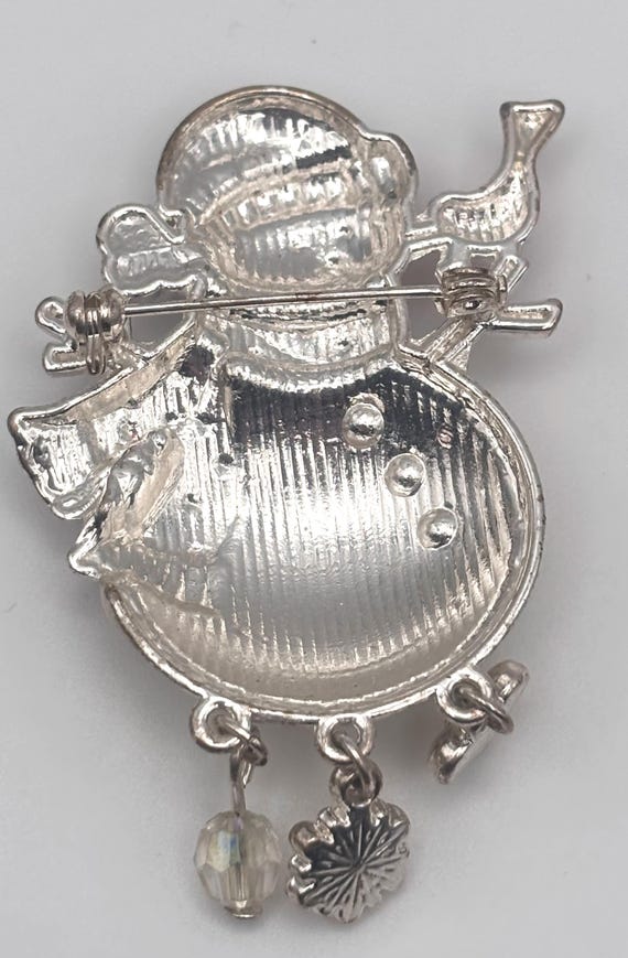 Vintage 80s Snowman Charm Brooch Silver Tone Mult… - image 3