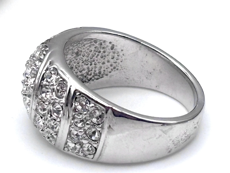 Vintage 80s 18K RGP Pavé Rhinestone Ring Size 8.5 8 1/2 White Rolled ...