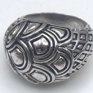 Vintage 80s Dome of Scales Ring Size 6.75 6 3/4 Silver Tone Swirls Circles Multi Pattern