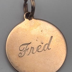 Vintage 50s Fred Circle Pendant Yellow Gold Tone Name Round Coin Signed Foster USA