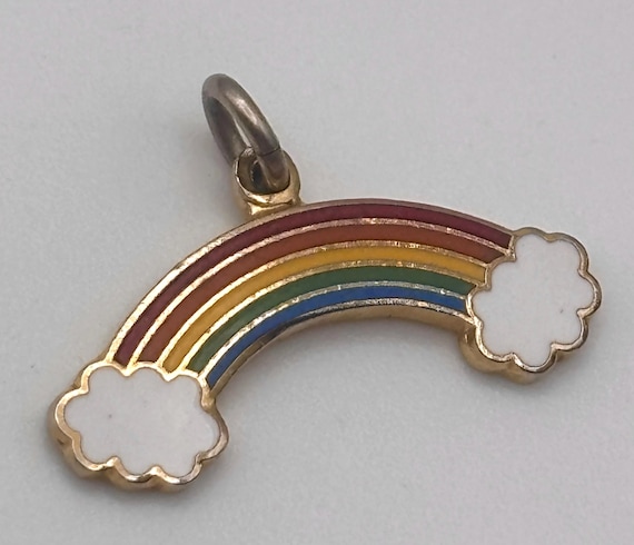 Vintage 80s Enamel Rainbow Charm Pendant Yellow Gold Tone signed ©gift creations