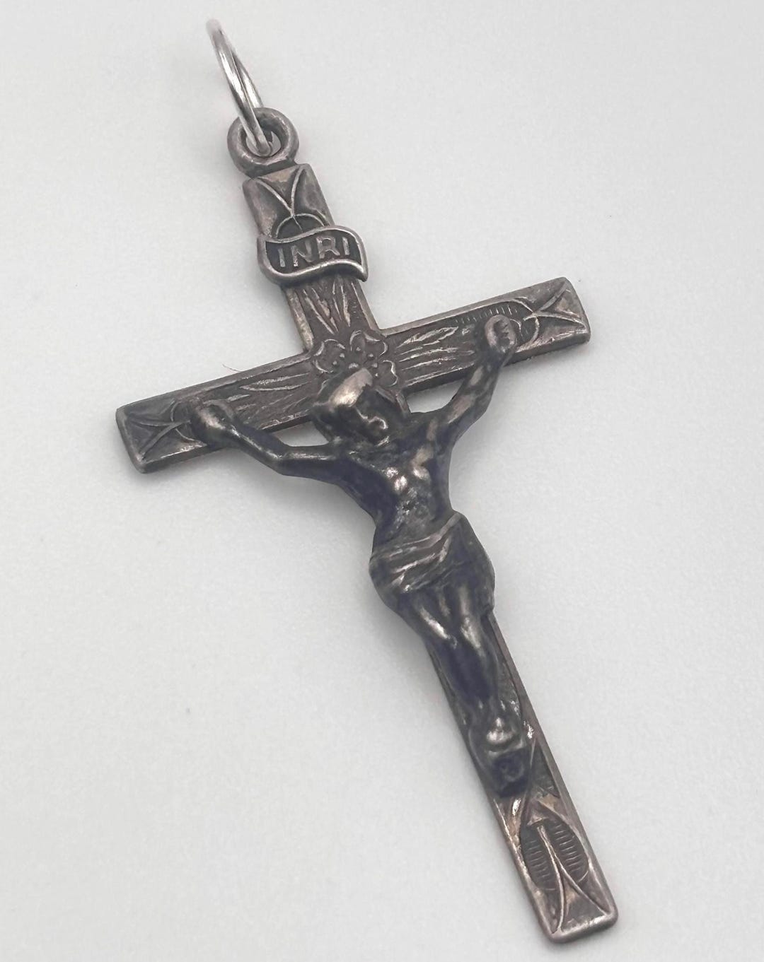 Vintage 30s 925 Crucifix Pendant Sterling Silver Ornate Flower Cross ...