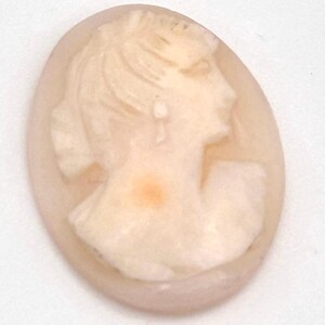 Vintage 40s Unset Shell Cameo Cabochon Victorian Revival Orange Off White Hair Up Short Hair Earring Finding Jewelry Making