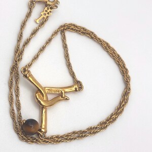 Vintage 60s Trifari Tiger Eye Bead Hook Necklace 15.5 15 1/2 Inches Yellow Gold Tone Y-Shape immagine 7