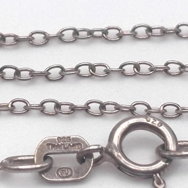 Vintage 80s 925 1mm Cable Chain 16.25 16 1/4 Inches Sterling Silver Necklace Signed SU Thailand