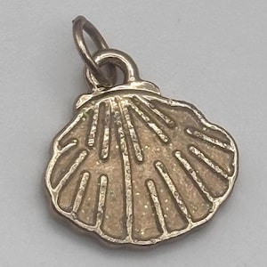 May include: A silver-toned seashell pendant with a textured surface and a loop for attaching to a chain. The pendant has a detailed design with radiating lines, giving it a realistic appearance. The pendant is a jewelry item.