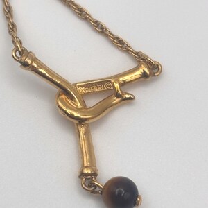 Vintage 60s Trifari Tiger Eye Bead Hook Necklace 15.5 15 1/2 Inches Yellow Gold Tone Y-Shape immagine 2