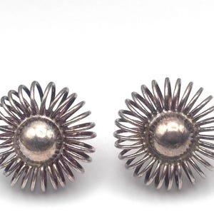 Vintage 70s 925 Wire Starburst Earrings Sterling Silver 3-D Circles Flowers Signed ND