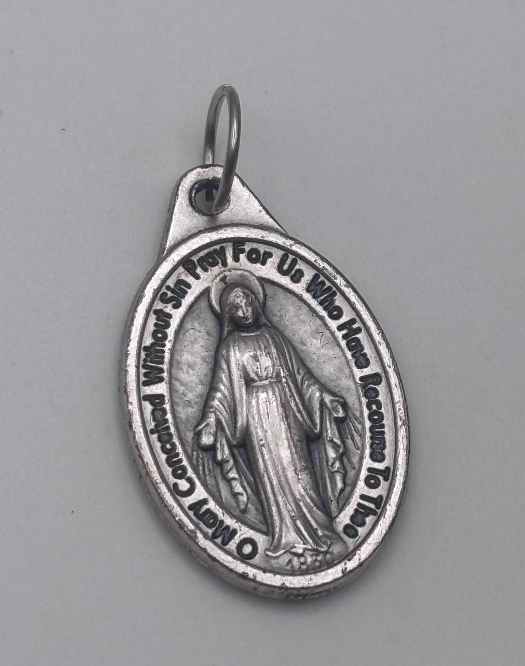 Vintage 70s Italy Miraculous Medal Charm Pendant Silver Tone Catholic ...