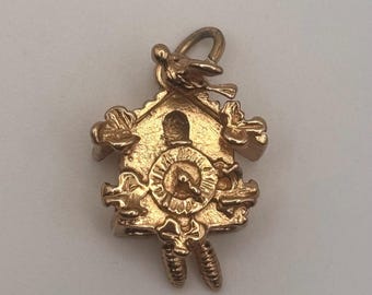 Vintage 60s Beau 925 Gold Plated Cuckoo Clock Pendant Sterling Silver Moving Pendulums